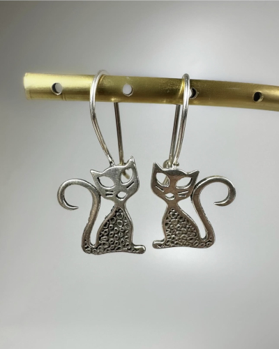 Kedi Figür Gümüş Küpe